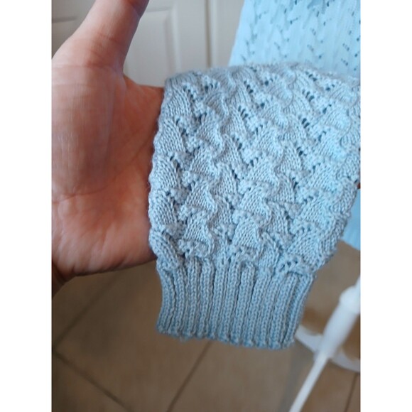 VTG BRITISH VOGUE CARDIGAN SWEATER WOMENS SMALL BLUE KNIT LACED BUTTON UP - Picture 6 of 16
